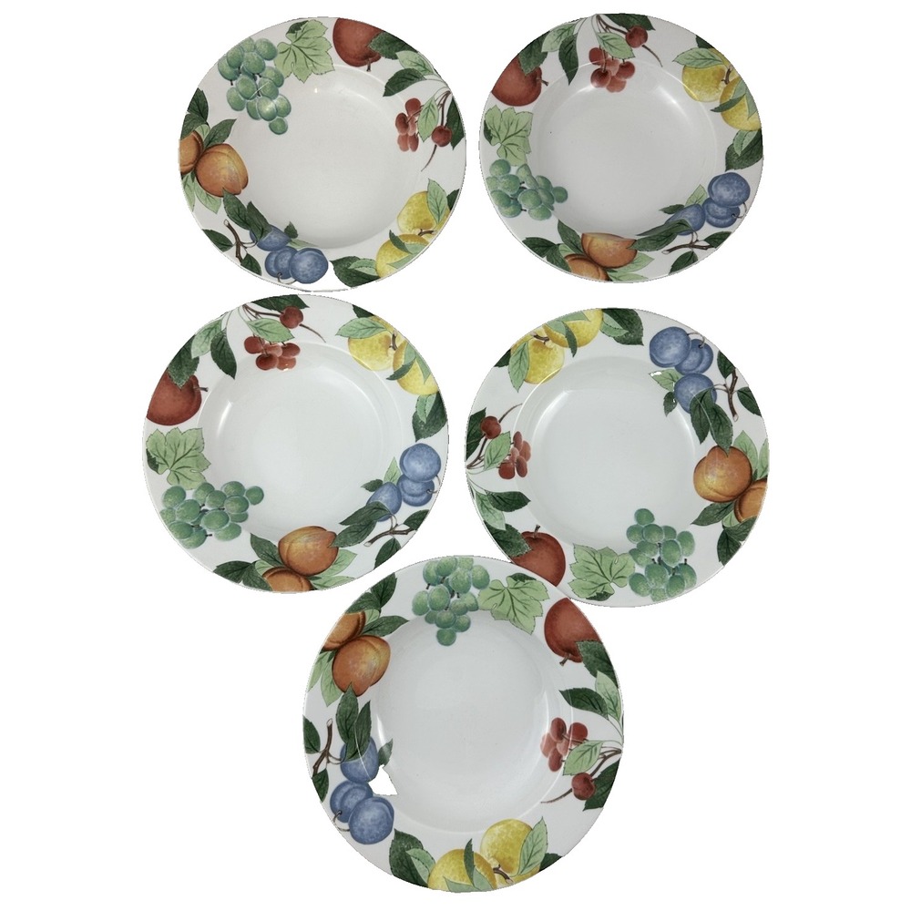 Studio Nova Orchard Jewels Rimmed Soup Bowls Fruit Y0273 9" Set Of 5